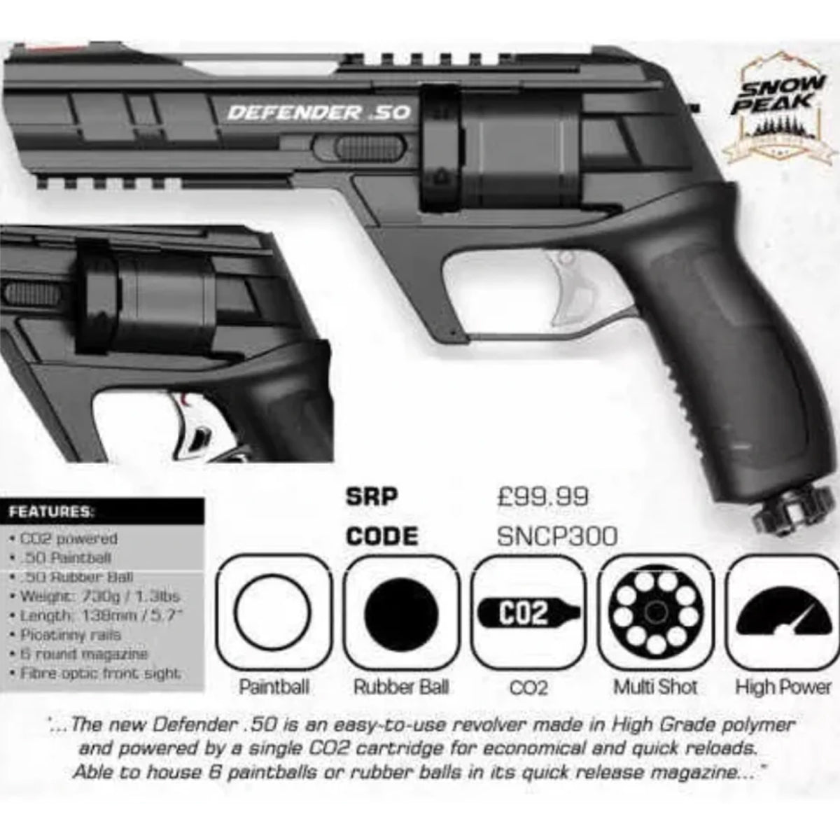REVÓLVER TRAUMÁTICO SNOWPEAK .50 DE CO2