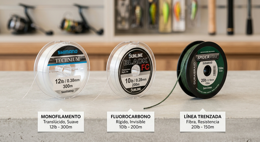 Diferencia de lineas de pesca Multifilamento-fluorocarbono-monofilamento
