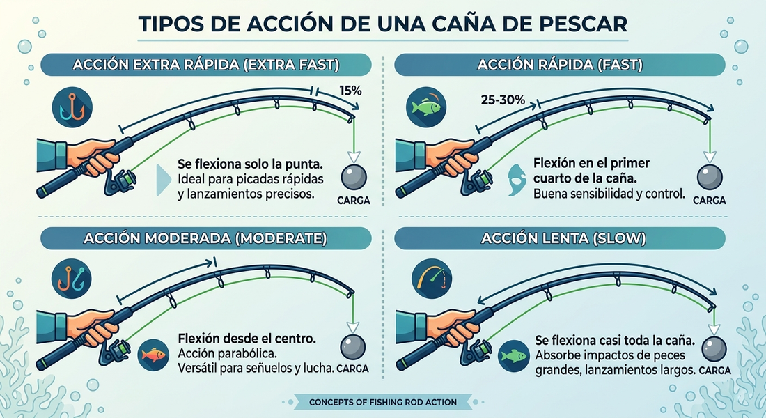 ¿Qué es la acción de una caña de pescar?