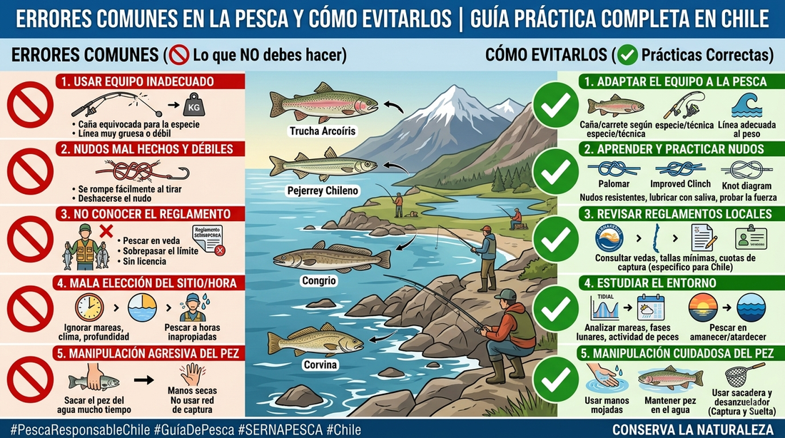 ERRORES COMUNES EN LA PESCA Y CÓMO EVITARLOS (GUÍA PRÁCTICA COMPLETA EN CHILE)