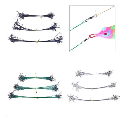 Líderes de Pesca de Acero 50 Unidades con Broches 15cm