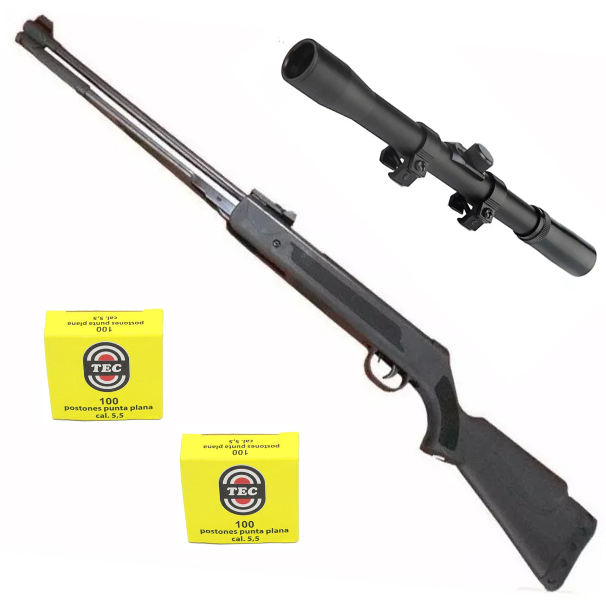 RIFLE DE POSTONES WF600 RESORTE  CAL 5,5MM + MIRA TELESCOPICA + 200 POSTONES