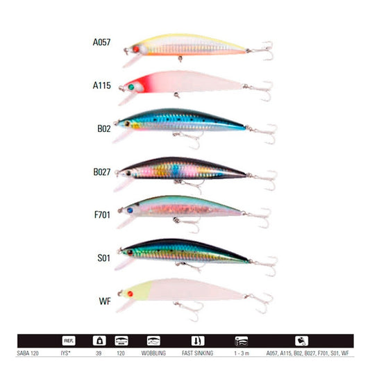 Señuelo Yokozuna SABA 120mm Fast Sinking Minnow para Spinning Mar